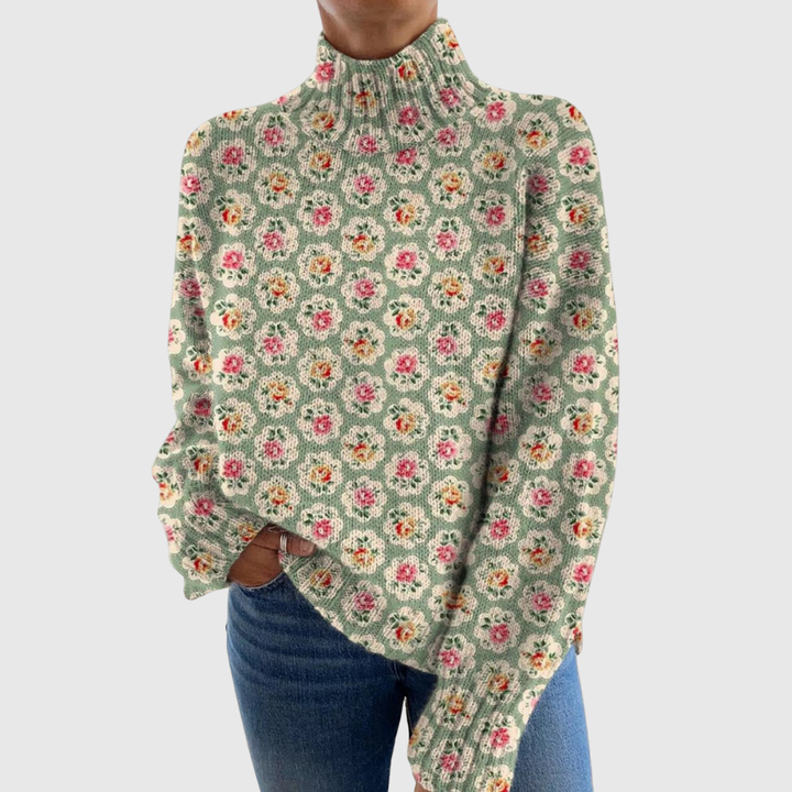MARIELL | FLORAL ELEGANCE KNIT TURTLENECK PULLOVER JUMPER
